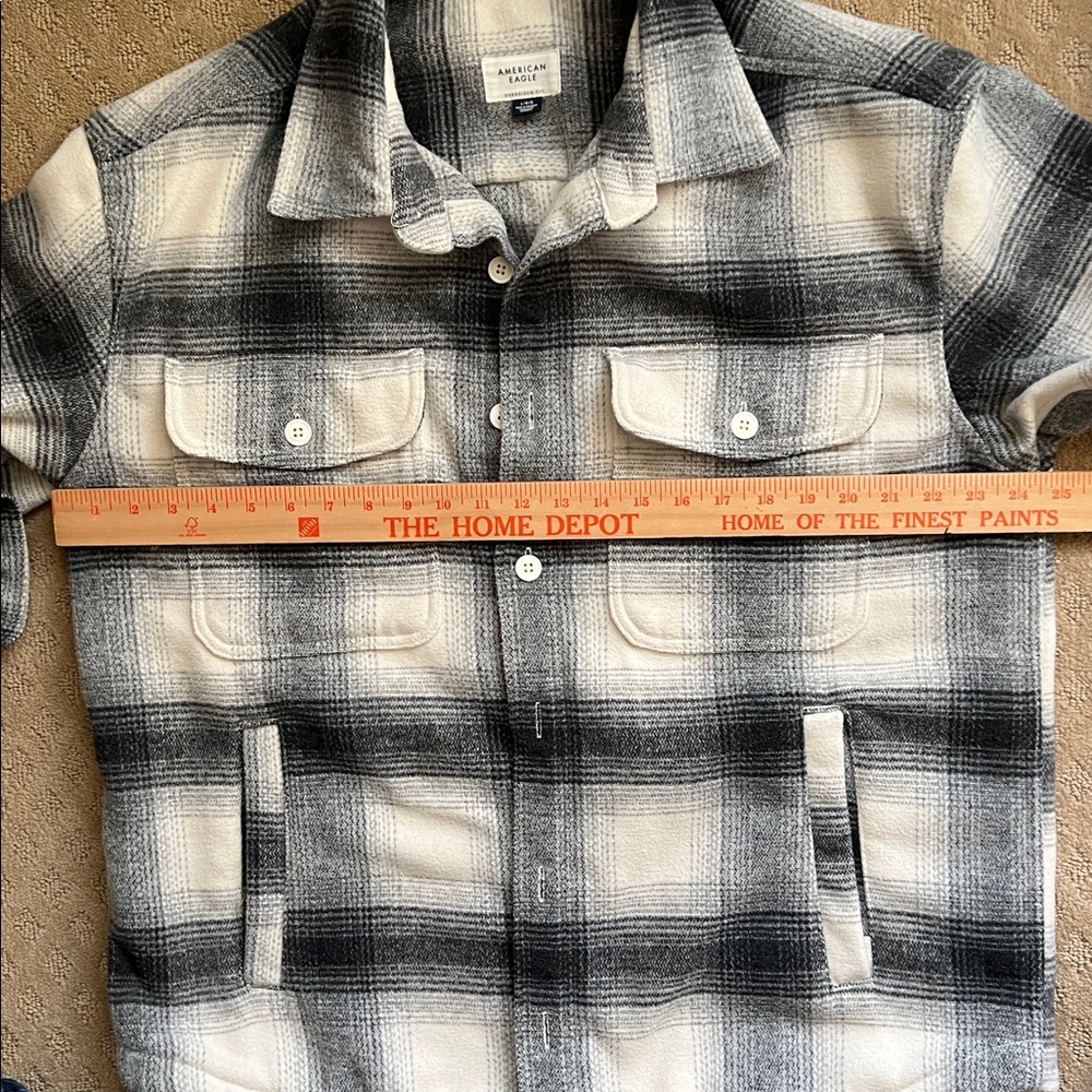 American Eagle Outfitters AEO Unisex Black Gray White Plaid Jacket Coat Shacket - Picture 8 of 11